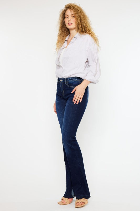 Mid Rise Hem Detail Flare Jeans