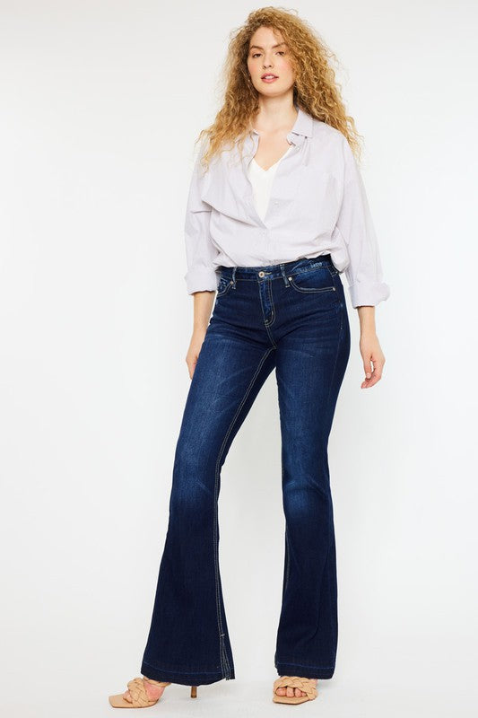 Mid Rise Hem Detail Flare Jeans