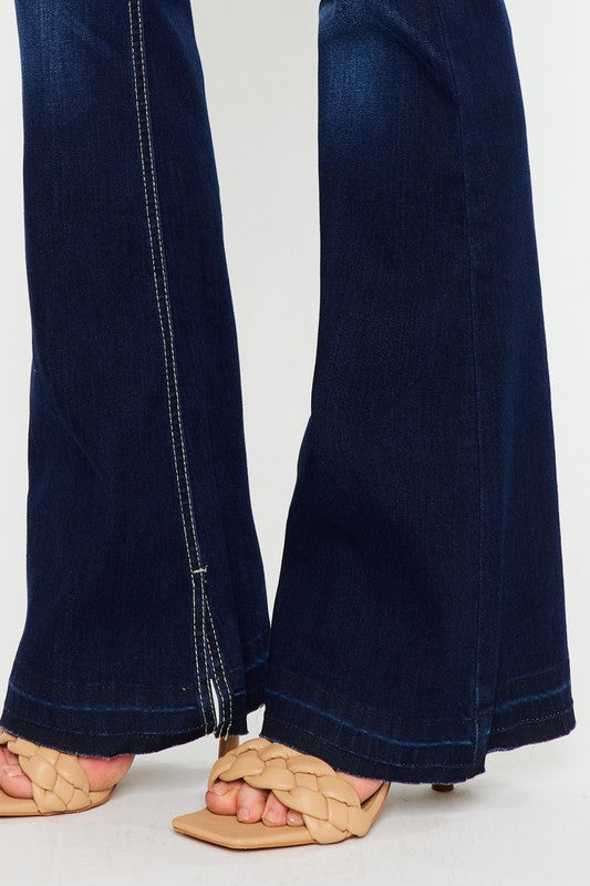 Mid Rise Hem Detail Flare Jeans