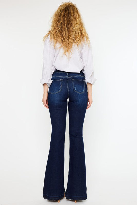 Mid Rise Hem Detail Flare Jeans