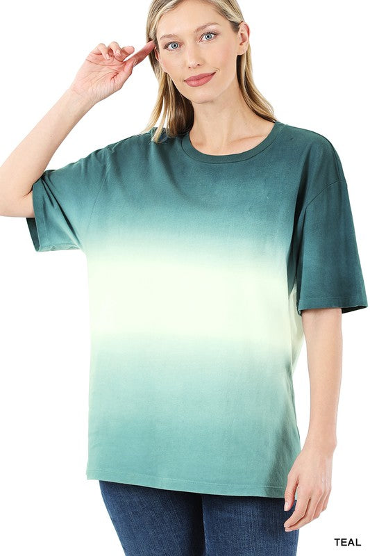 Dip Dye Short Sleeve Round Neck Top