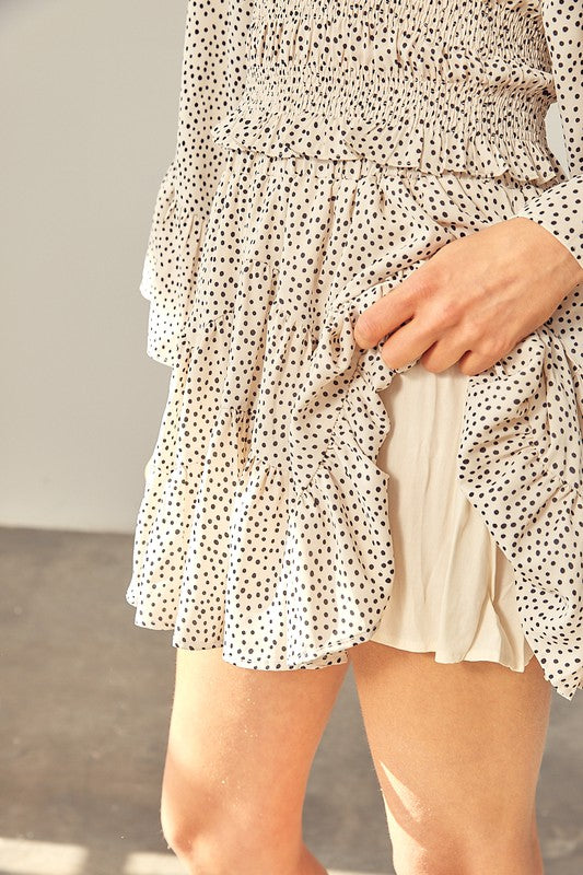 Dot Print Triangular Ruffled Skort