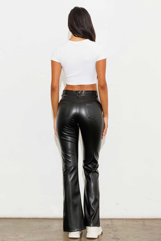 Vegan Leather Front Slit Bootcut Pants