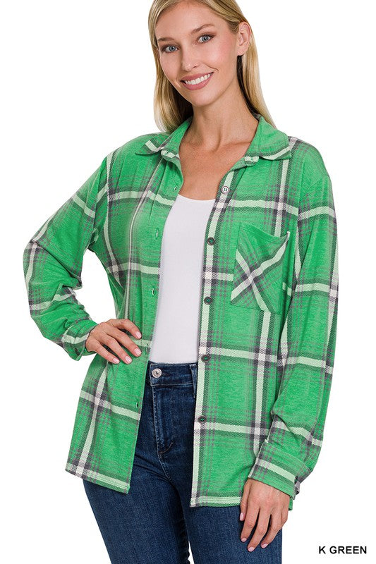 Plaid Shacket With Front Pocket