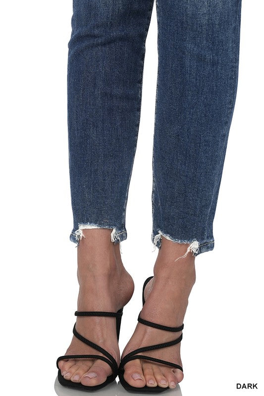 Distressed Hem Ankle Skinny Denim Jeans