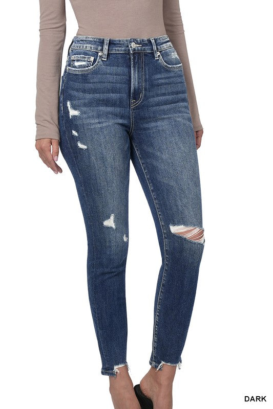 Distressed Hem Ankle Skinny Denim Jeans