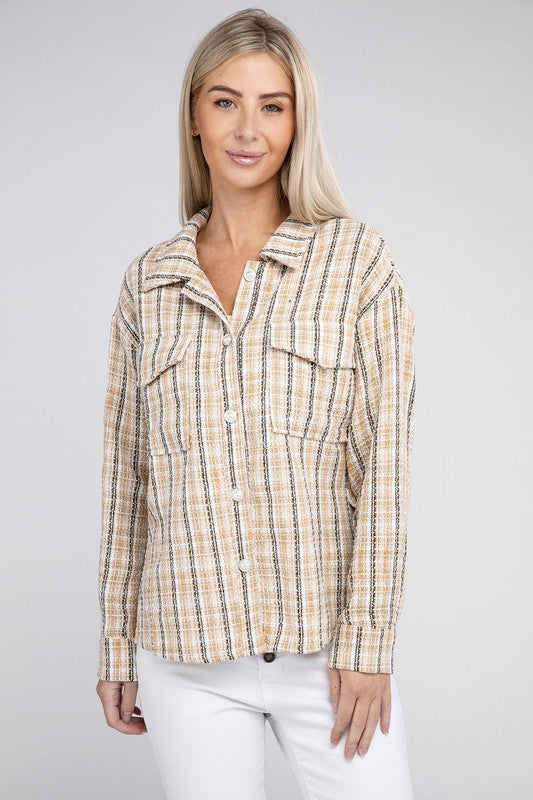 Plaid Pattern Tweed Shacket