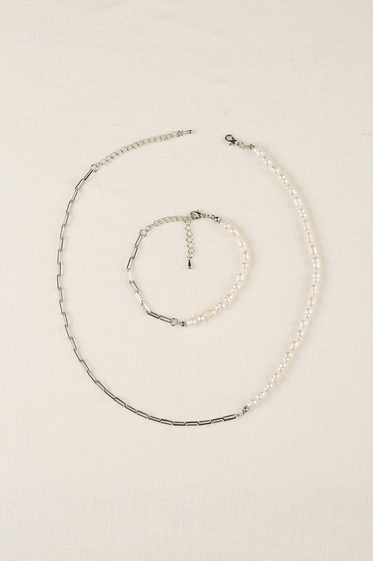 Natural pearl chain bracelet, necklace setk