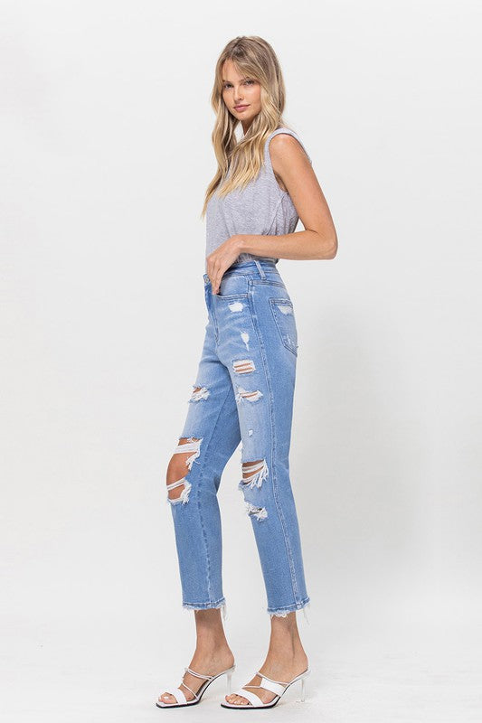 Stretch Super High Rise Crop Straight Jeans