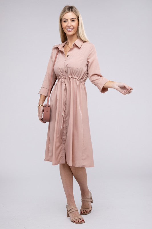 Drawstring Waist Shirt Dress Nowlet