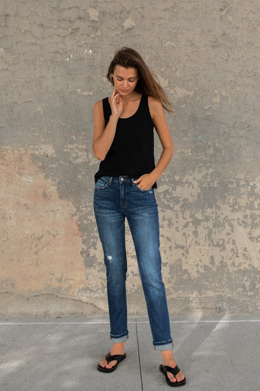 Cuffed Stretch Boyfriend Jeans