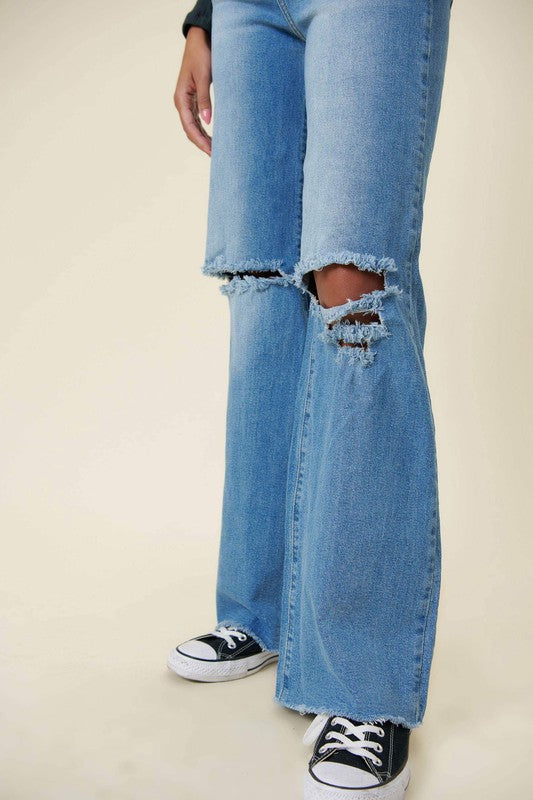 Distressed Wide Fit Jeans