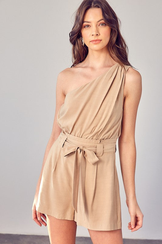 One Shoulder Self Tie Romper