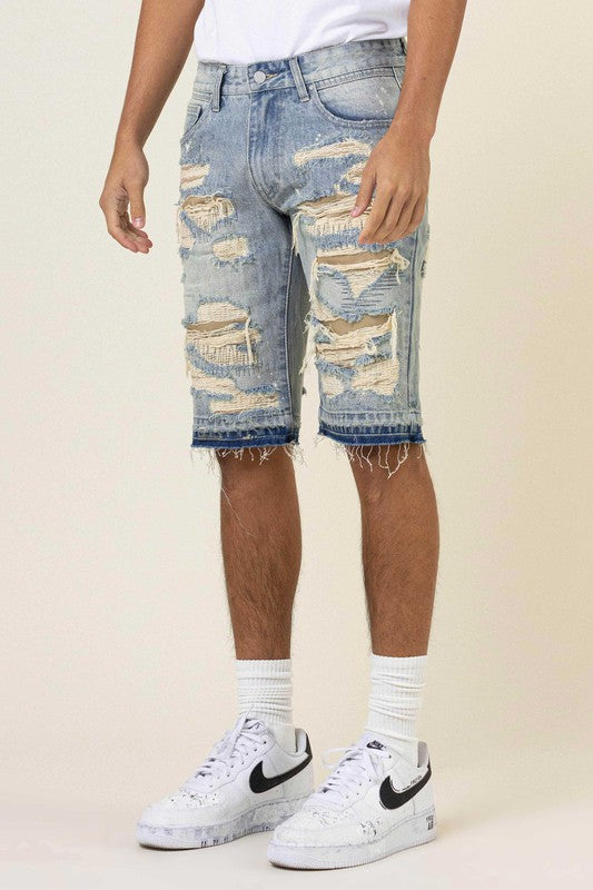 Heavy Rip & Repair Released hem Denim Shorts