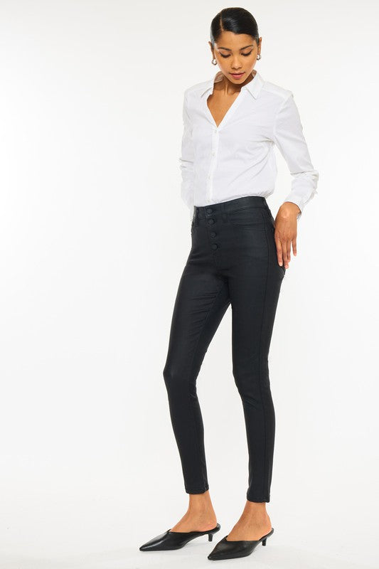 High Rise Black Coated Ankle Skinny Jean