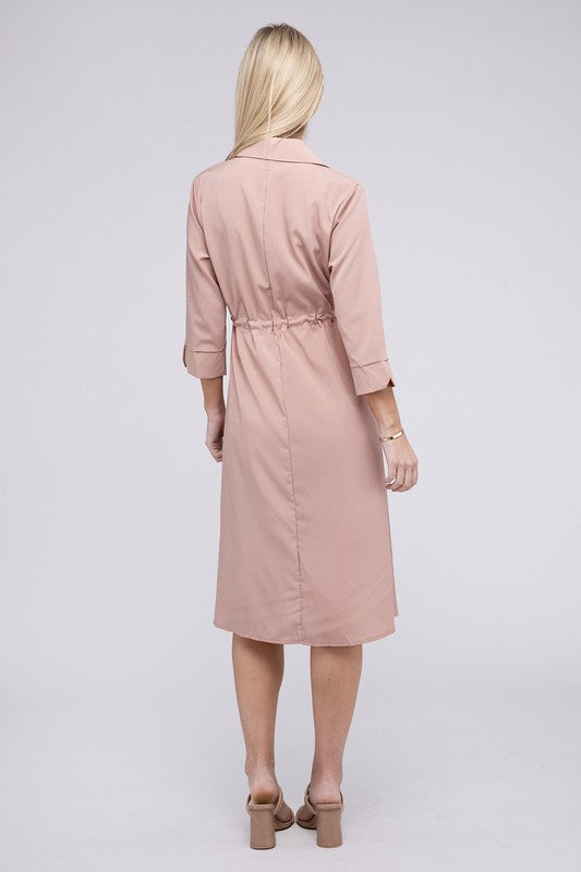 Drawstring Waist Shirt Dress