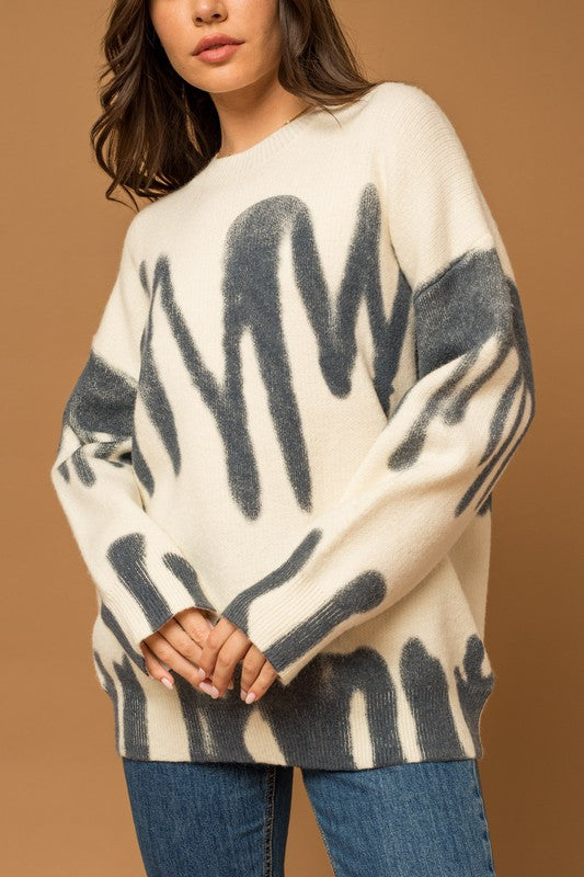 Long Sleeve Spray Print Sweater