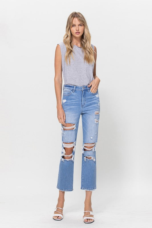 Stretch Super High Rise Crop Straight Jeans