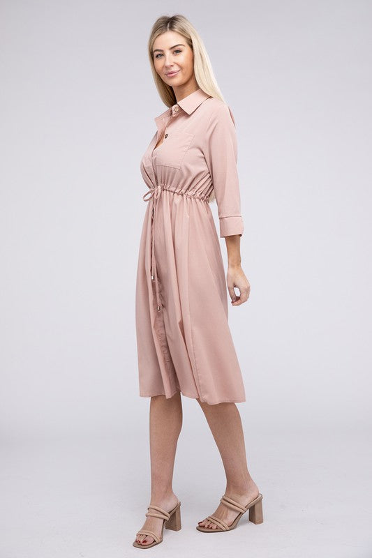 Drawstring Waist Shirt Dress