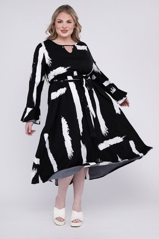 Plus Size Keyhole Neck Belted Midi Dress