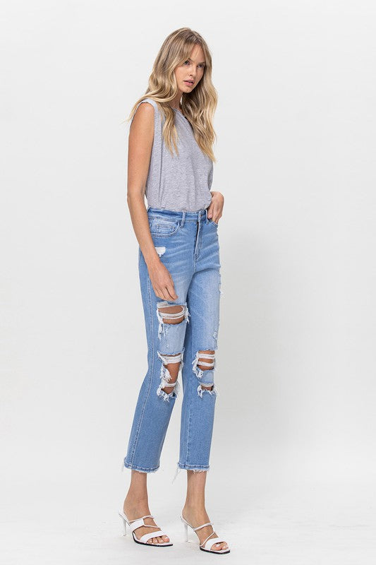 Stretch Super High Rise Crop Straight Jeans