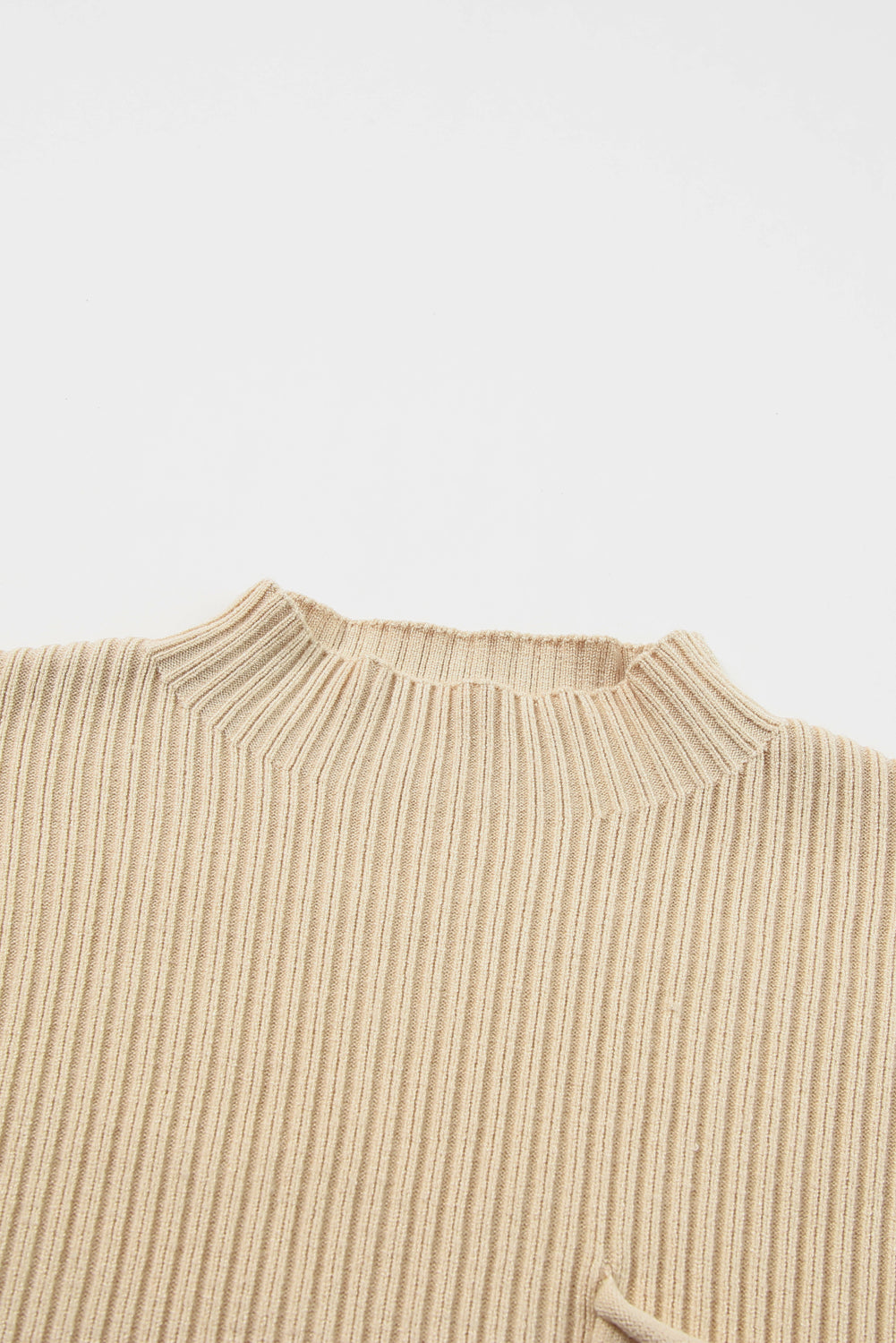 Oatmeal Patch Pocket Ribbed Knit Short Sleeve Sweater