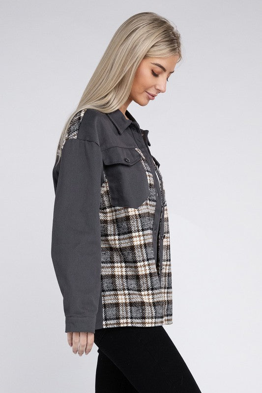 Plaid Patchwork Pockets Jacket