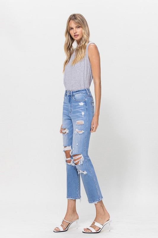 Stretch Super High Rise Crop Straight Jeans